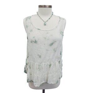 Rachel Zoe Boho White Green Tie Dyed Top Size M 100% Linen Sleeveless
